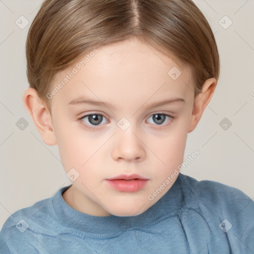 Neutral white child female with short  brown hair and brown eyes