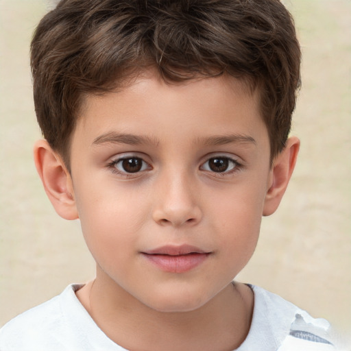 Joyful white child male with short  brown hair and brown eyes