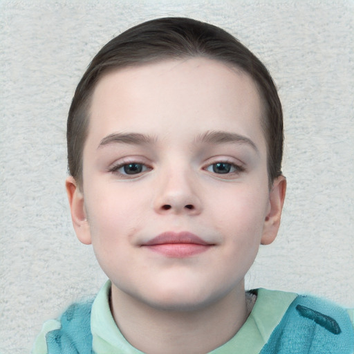 Neutral white child female with short  brown hair and brown eyes