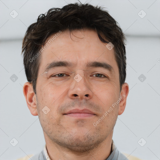 Neutral white adult male with short  brown hair and brown eyes