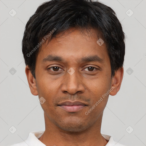 Neutral asian young-adult male with short  black hair and brown eyes