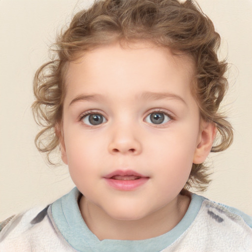 Neutral white child female with short  brown hair and blue eyes