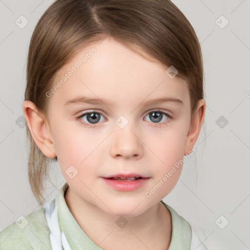 Neutral white child female with medium  brown hair and brown eyes