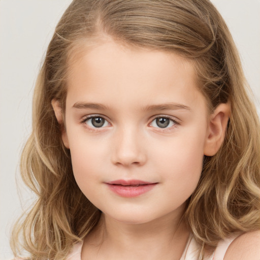 Neutral white child female with long  brown hair and brown eyes