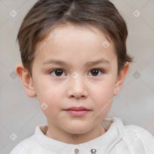 Neutral white child female with short  brown hair and brown eyes