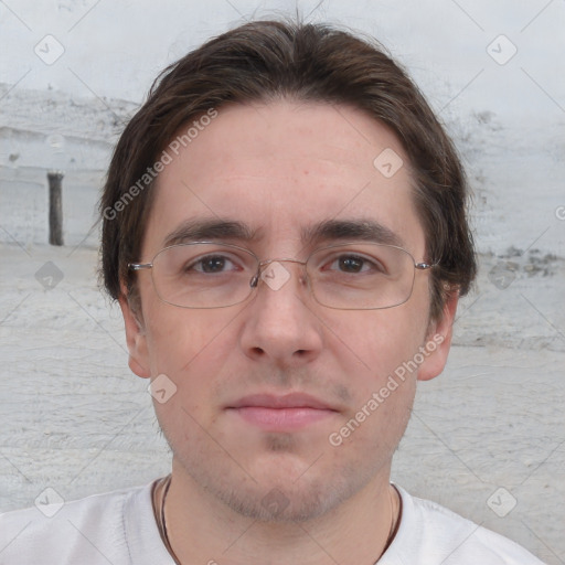 Neutral white adult male with short  brown hair and brown eyes