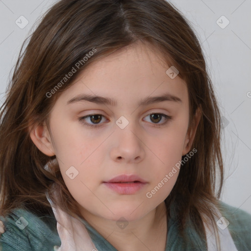 Neutral white child female with medium  brown hair and brown eyes