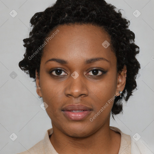 Neutral black young-adult female with short  black hair and brown eyes