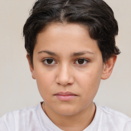 Neutral white young-adult female with short  brown hair and brown eyes