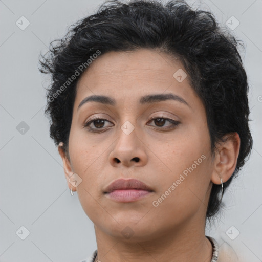 Neutral asian young-adult female with short  brown hair and brown eyes