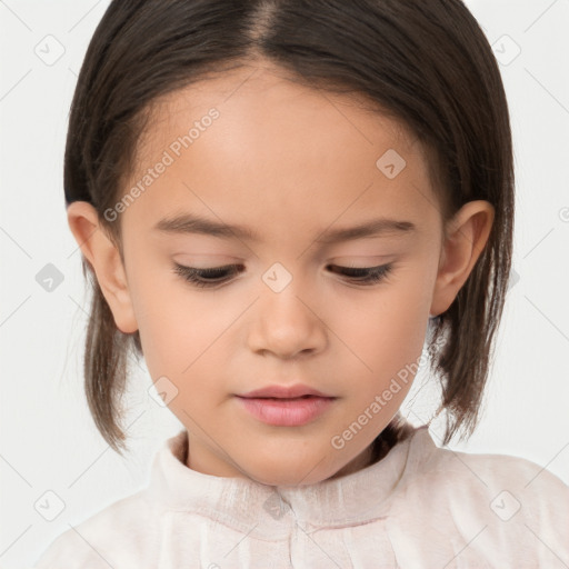 Neutral white child female with medium  brown hair and brown eyes