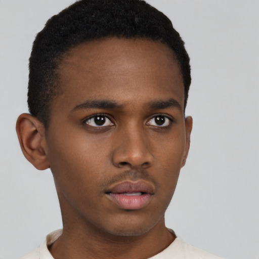 Neutral black young-adult male with short  brown hair and brown eyes