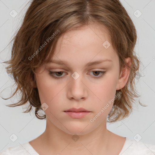 Neutral white child female with medium  brown hair and brown eyes