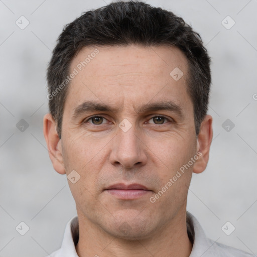 Neutral white adult male with short  brown hair and brown eyes