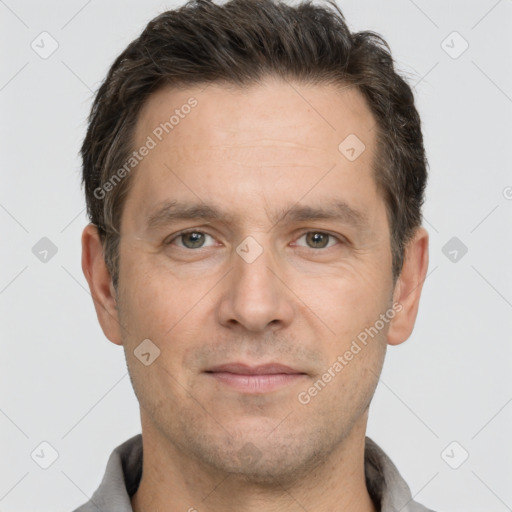 Neutral white adult male with short  brown hair and brown eyes