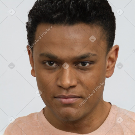 Neutral black young-adult male with short  brown hair and brown eyes