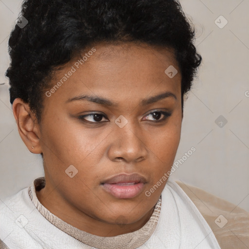 Neutral black young-adult female with short  brown hair and brown eyes