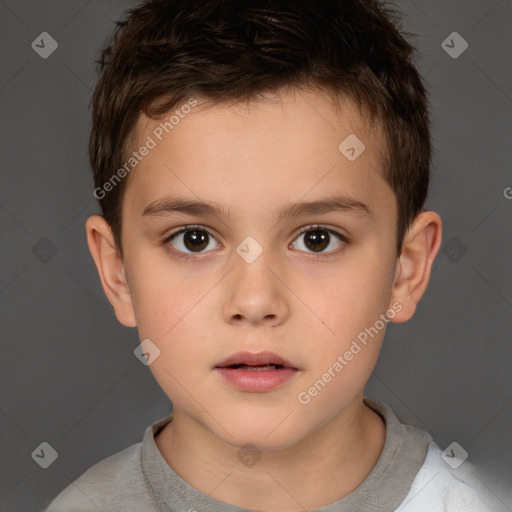 Neutral white child male with short  brown hair and brown eyes