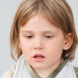 Neutral white child female with medium  brown hair and blue eyes