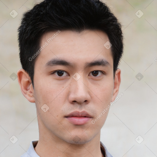 Neutral asian young-adult male with short  black hair and brown eyes