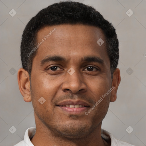 Neutral black young-adult male with short  brown hair and brown eyes