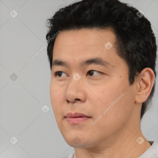 Neutral asian young-adult male with short  black hair and brown eyes