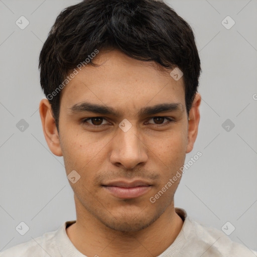 Neutral asian young-adult male with short  brown hair and brown eyes