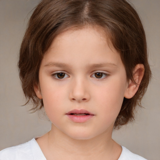 Neutral white child female with medium  brown hair and brown eyes