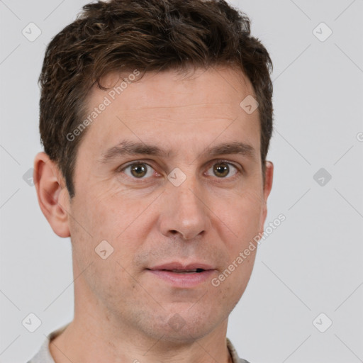 Neutral white adult male with short  brown hair and brown eyes