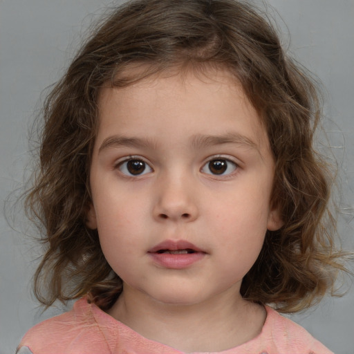 Neutral white child female with medium  brown hair and brown eyes