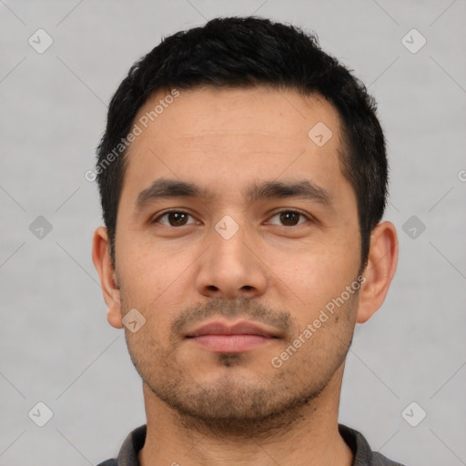 Neutral asian young-adult male with short  black hair and brown eyes