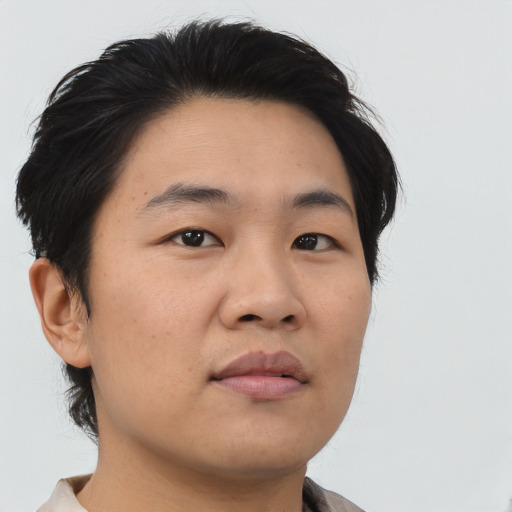 Neutral asian young-adult male with medium  brown hair and brown eyes