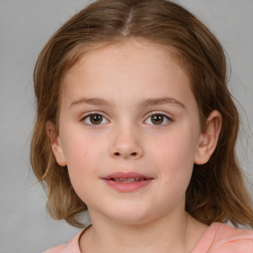 Neutral white child female with medium  brown hair and brown eyes