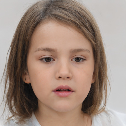 Neutral white child female with medium  brown hair and brown eyes