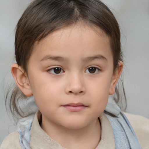 Neutral white child female with medium  brown hair and brown eyes