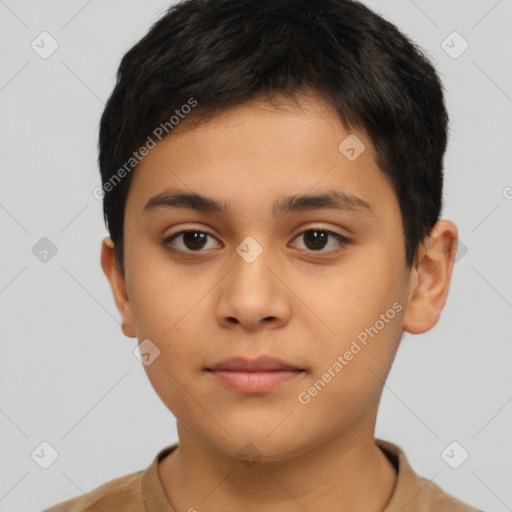 Neutral latino young-adult male with short  brown hair and brown eyes