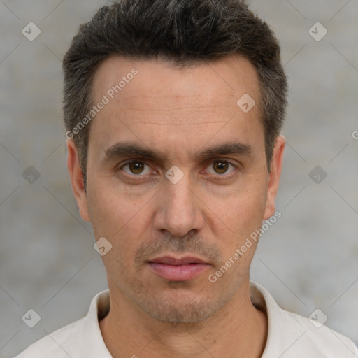 Neutral white adult male with short  brown hair and brown eyes