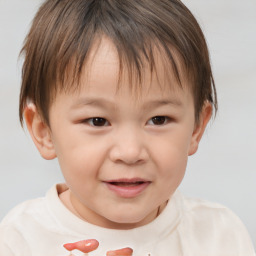 Joyful white child female with short  brown hair and brown eyes