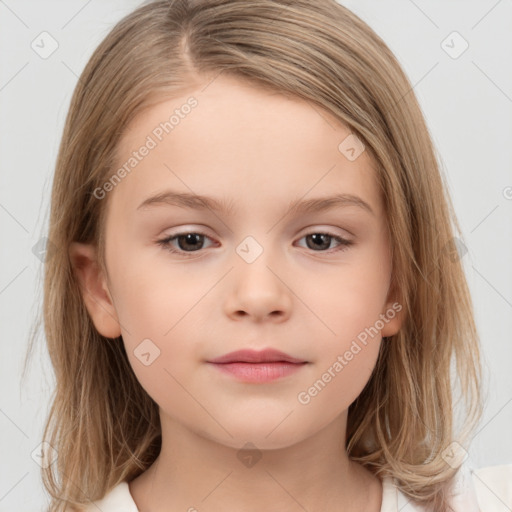 Neutral white child female with medium  brown hair and brown eyes