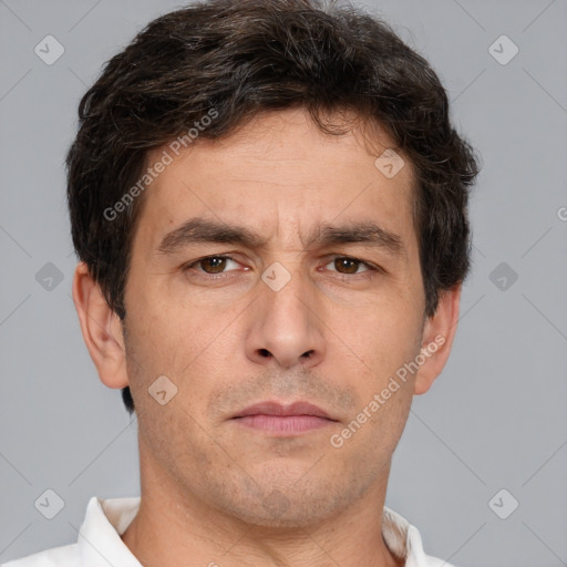 Neutral white adult male with short  brown hair and brown eyes