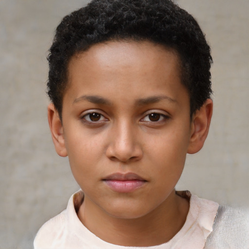 Neutral latino child female with short  brown hair and brown eyes