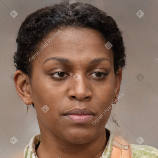 Neutral black young-adult female with short  brown hair and brown eyes