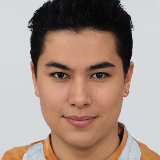 Neutral asian young-adult male with short  brown hair and brown eyes