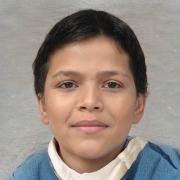 Joyful white child female with short  brown hair and brown eyes