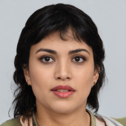 Neutral asian young-adult female with medium  black hair and brown eyes