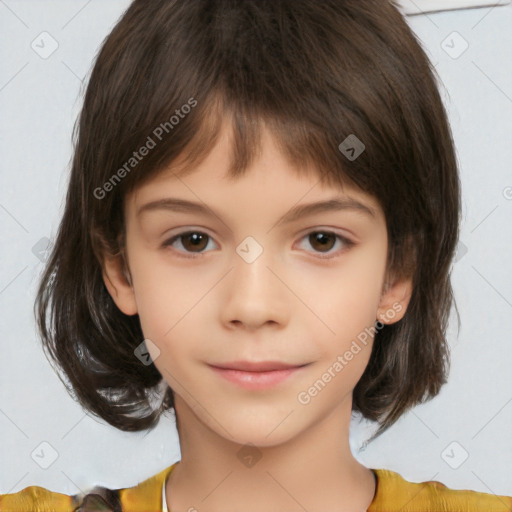 Neutral white child female with medium  brown hair and brown eyes