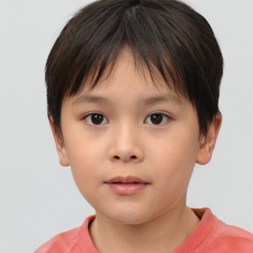 Neutral white child female with short  brown hair and brown eyes