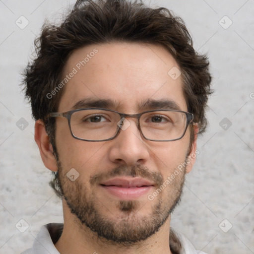 Neutral white adult male with short  brown hair and brown eyes