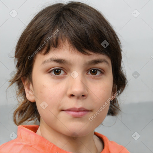 Neutral white child female with medium  brown hair and brown eyes