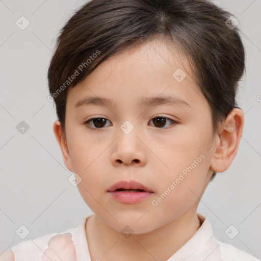 Neutral white child female with short  brown hair and brown eyes